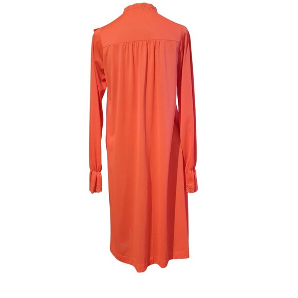Vintage Nightgown Womens Small 60s Coral Chiffon Lacy Ruffle Trimmed Yoke Retro - Picture 3 of 8